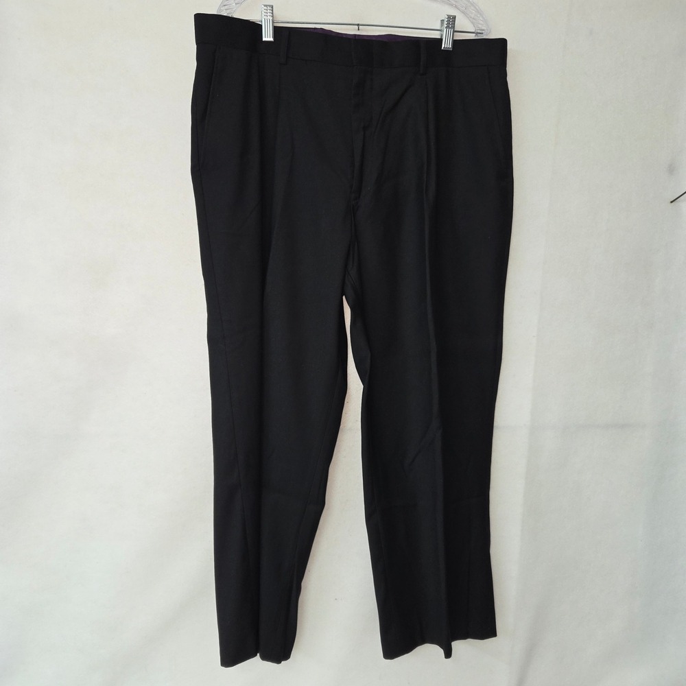 Vinci Mens Black Dress Pants Pleated Front 40x28 Poly Rayon Blend‎